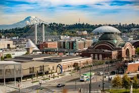 The downtown Tacoma skyline and Union Station, representing the commercial and corporate properties patrolled by Diligence Security.