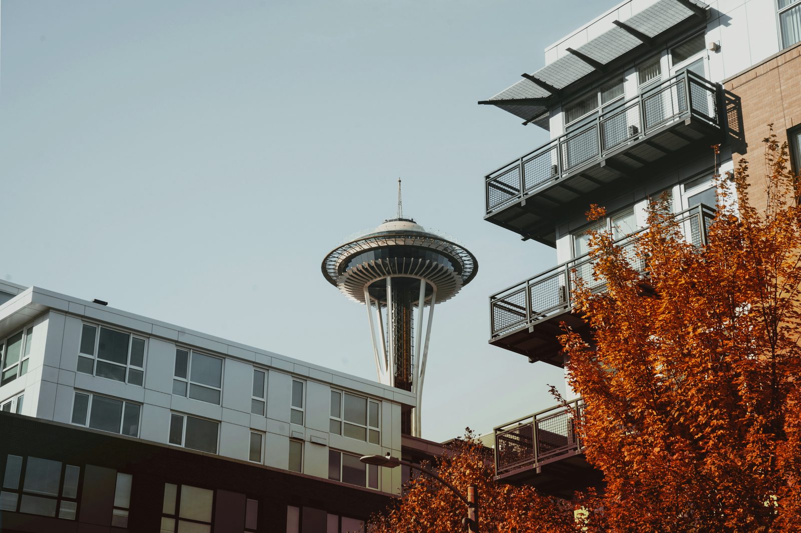 Aerial view of the Space Needle and surrounding buildings in Seattle, representing a core service area for On-site Security Officers and Patrol Services.