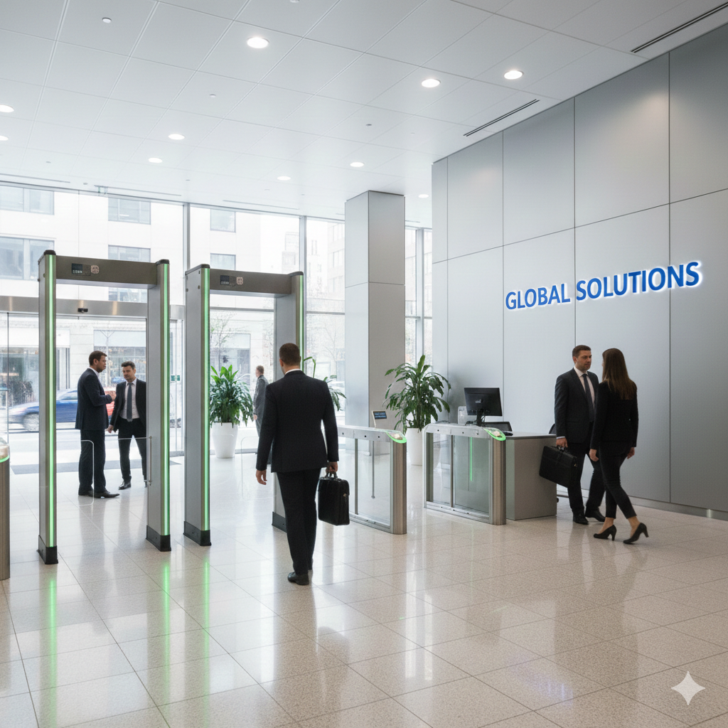 Professional Officers from Diligence Security managing access control at a corporate entrance to ensure comprehensive on-site security